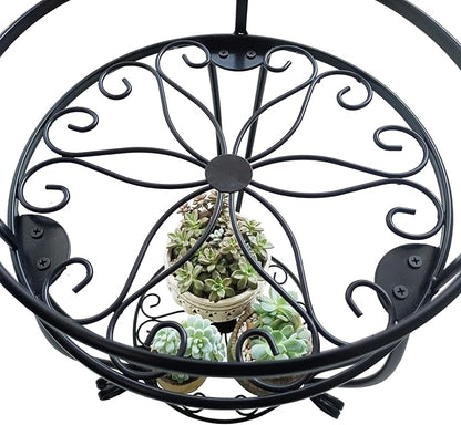 CASIMR 2-Pack Plant Stand, 2 Tier 19.2 inch Tall Metal Potted Holder Rack,Indoor Outdoor Multiple Flower Pot Shelf Rustproof Iron Garden Container for Garden Patio Living Room Corner Balcony, Black