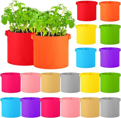 Colored Fabric Grow Bags Bulk Colorful Plant Grow Bags Nonwoven Fabric Pots with Handles Seeds Vegetables Tomato Planter Grow Buckets for Outdoor Garden Fruits Flower, 10 Colors(20 Pack,3 Gal)