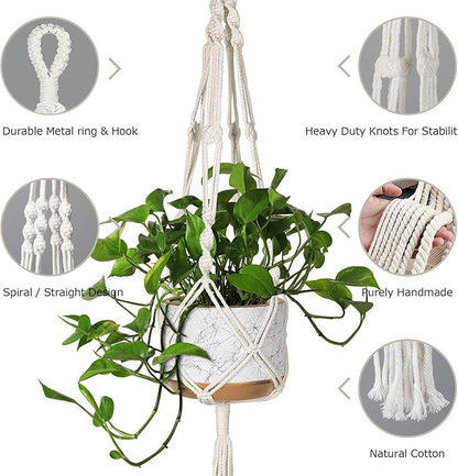 MIPON 3 Pack Macrame Plant Hanger Indoor Hanging Planter for Plants Holder with 3 Hooks,46"/41"/34" Size for Boho Home Decor,Ivory(POTS NOT Included)