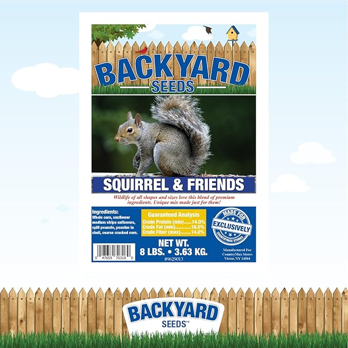 CountryMax Backyard Seeds Squirrel & Chipmunk Food Mix – 8 lb Bag – Premium Wildlife Blend with Sunflower Seeds, Peanuts & Corn – Ideal for Squirrels, Chipmunks, Rabbits & Backyard Birds