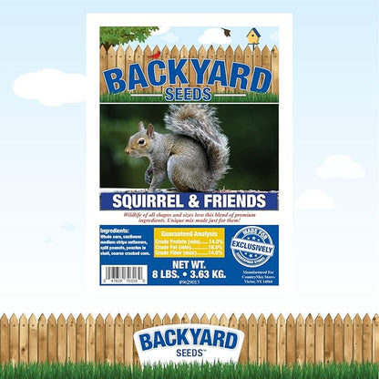 CountryMax Backyard Seeds Squirrel & Chipmunk Food Mix – 8 lb Bag – Premium Wildlife Blend with Sunflower Seeds, Peanuts & Corn – Ideal for Squirrels, Chipmunks, Rabbits & Backyard Birds