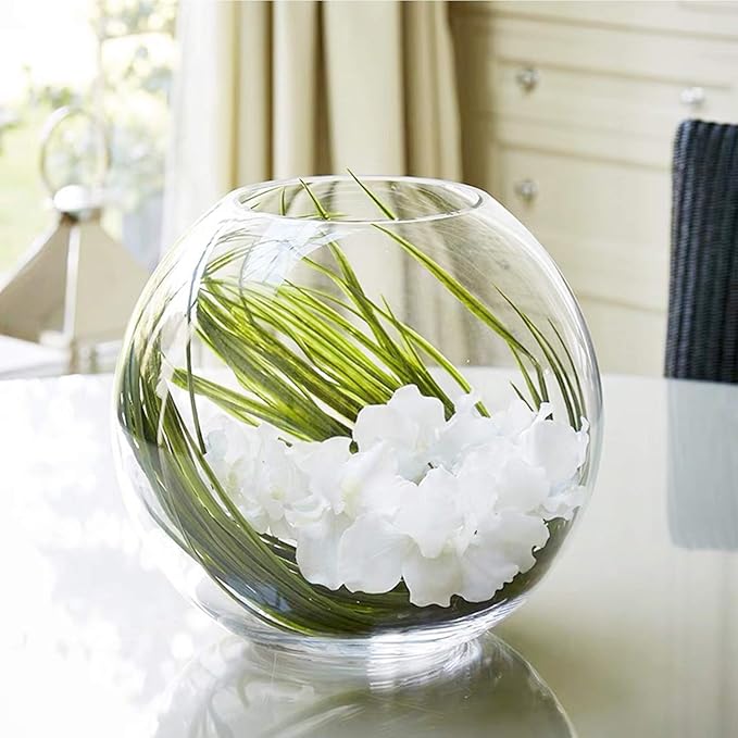 WGV Bowl Glass Vase, Diameter 6", Height 5", Open Width 4", (Multiple Sizes Choices) Clear Bubble Planter Terrarium Fish Bowl for Wedding Event Home Decor, 1 Piece (VBW0006)