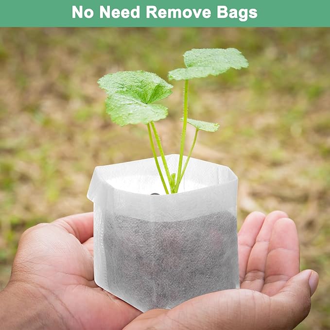 100-Pack Nursery Growing Bags, 7.9" x 7.9" Non-Woven Plant Nursery Bags, Fabric Seeding Pots Pouch for Seed Starting/Soil Transplant/Home Garden Supply [White]