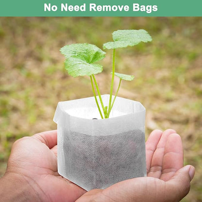 100-Pack Nursery Growing Bags, 4.3" x 4.3" Non-Woven Plant Nursery Bags, Fabric Seeding Pots Pouch for Seed Starting/Soil Transplant/Home Garden Supply [White]