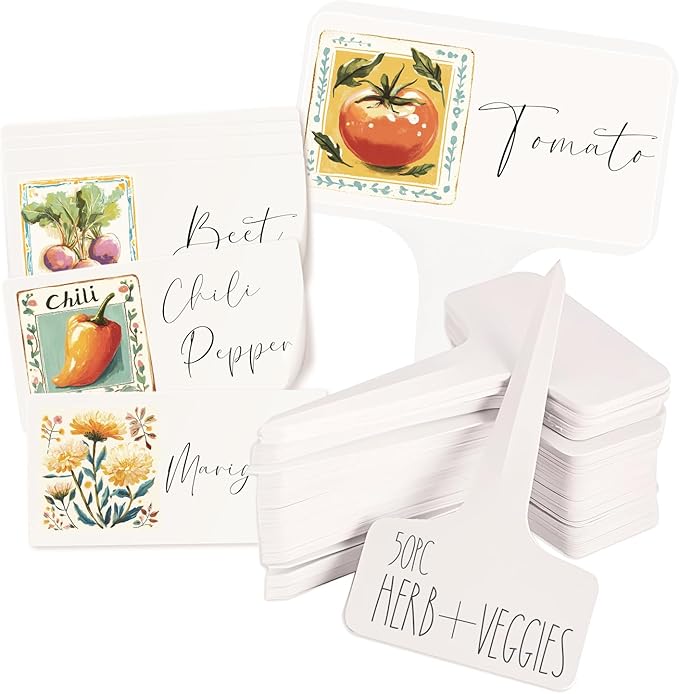 Herb Garden and Vegetable Label Signs - 50/120 PC Veggie Plastic Markers Stakes Picks Tags with Cute Name Stickers for Indoor Outdoor Potted Planter Planting Seed Nursery Bottle Supplies (50, Cottage)