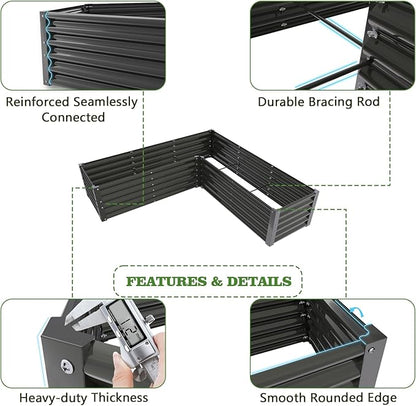 A ANLEOLIFE 12-Piece 18 Inch Tall Raised Garden Beds Kit, L-Shaped, Square & Rectangular Metal Planters for Flexible Backyard Layouts, Quartz Grey