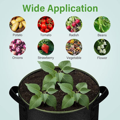 iPower 15-Gallon 10-PCS Thickened Grow Bag Nonwoven Fabric Pots with Handles Heavy Duty Aeration Container for Garden and Planting Vegetable Flowers, Black with Green Stitch Sewing