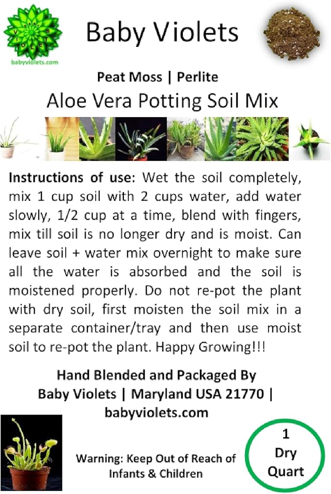 Aloe Vera Plant Potting Soil Mix (3 Cups / 1 Quart), Perlite & Peat Moss