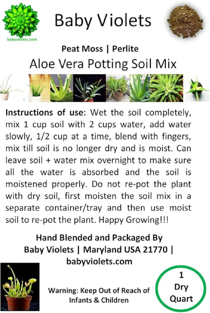 Aloe Vera Plant Potting Soil Mix (3 Cups / 1 Quart), Perlite & Peat Moss