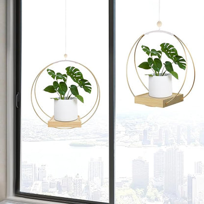 Hanging Planter for Indoor Plants, Plant Hanger with Sturdy Wood Base,Modern Boho Macrame Plant Hanger,Wall Ceiling Window Stands(Plants/Pots Not Included)