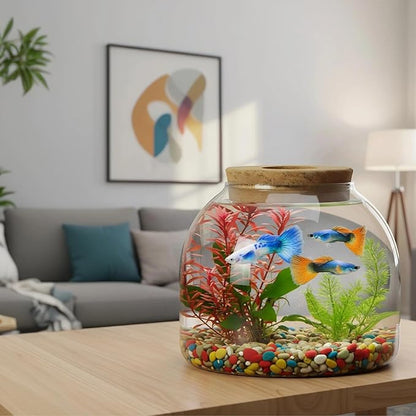 iplusmile Glass Plant Terrarium Jar, Tabletop Succulent Bubble Planter with Cork Lid, Open Mouth Round Fish Bowl Vase Sealed Glass Bottles Vial for Home Decor