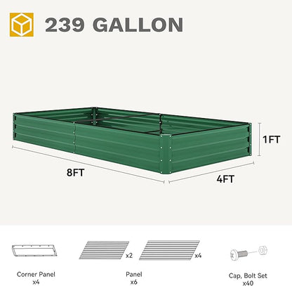 DWVO 2pcs 8 x 4 x 1 FT Raised Garden Bed Kit, Outdoor Galvanized Flower Bed with Safety Rubber and Gloves, Large Metal Planter Box for Vegetables, Flowers, Herbs, Fruits, Green