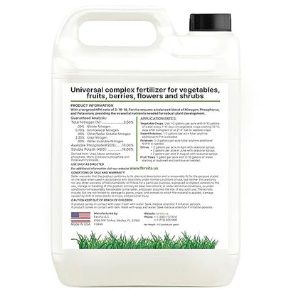 Liquid 3-18-18 Fertilizer for Vegetables, Fruits and Flowers - All Purpose Plant Food Outdoor & Indoor Plant Food - Balanced NPK Flower Food Bloom Booster with Nitrogen Potassium Phosphorus (1gal)