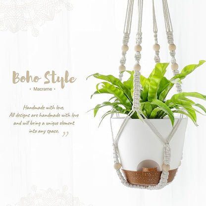 Mkono 7.5 Inch Hanging Planters, Macrame Plant Hangers with Self Watering Plant Pots Indoor Set of 2 Hanging Baskets Flower Pot Holders with Hooks No Tassels for Boho Home Decor, Ivory
