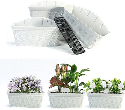 Sungmor 3 Pack Wall Hanging Planters, 16.5 Inch Railing Fence Hanging Flower Pots, Thickened Plastic Water Storage Plant Pot, Indoor Outdoor Garden Balcony Decor, Light Grey Large Plant Basket