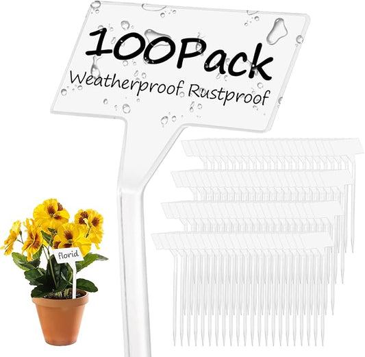 100 Pcs Large Plastic Plant Labels, 12.2 Inch White T-Type Waterproof Garden Markers for Pots, Flowers, Vegetables, Nursery and Outdoor Use