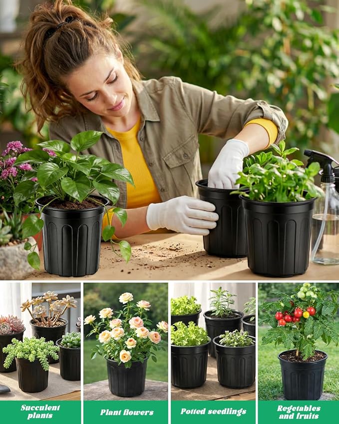 1 Gallon Plastic Plant Nursery Pot/Pots 65pcs Seedlings Flower Plant Container Seed Starting Pots Flexible Thickened Soft Plastic Garden Seedling Pot with Holes