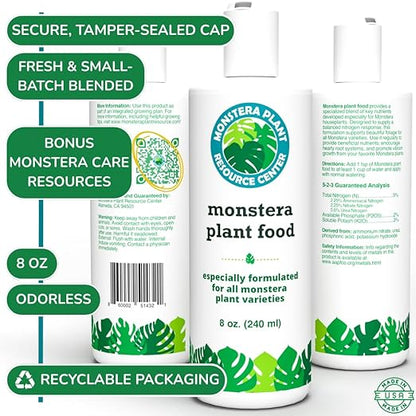 Monstera Plant Food - Premium Nutrient Rich Liquid Fertilizer (5-2-3 NPK) for Monstera Deliciosa & Other Tropical Plants | Supports Strong Roots & Large, Lush Leaves | Safe, Gentle, Easy-to-Use | 8 oz