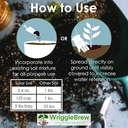Solar Soil Vermicompost Soil Amendment from Earthworm Castings. All Purpose Plant Food and Dirt Enhancer for Gardens, Vegetables, Fruits, Houseplants. Mix with Potting Soil. (5lbs)
