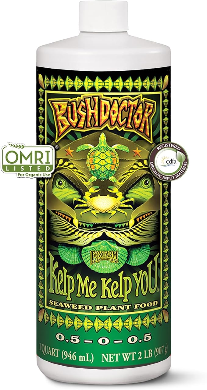 FoxFarm Bush Doctor Kelp Me Kelp You Seaweed Plant Food - 0.5-0-0.5 Liquid Kelp Fertilizer for Gardens, Hydroponic & Drip Irrigation Systems - Promotes Fast Nutrient Uptake & Plant Growth - 1 Quart