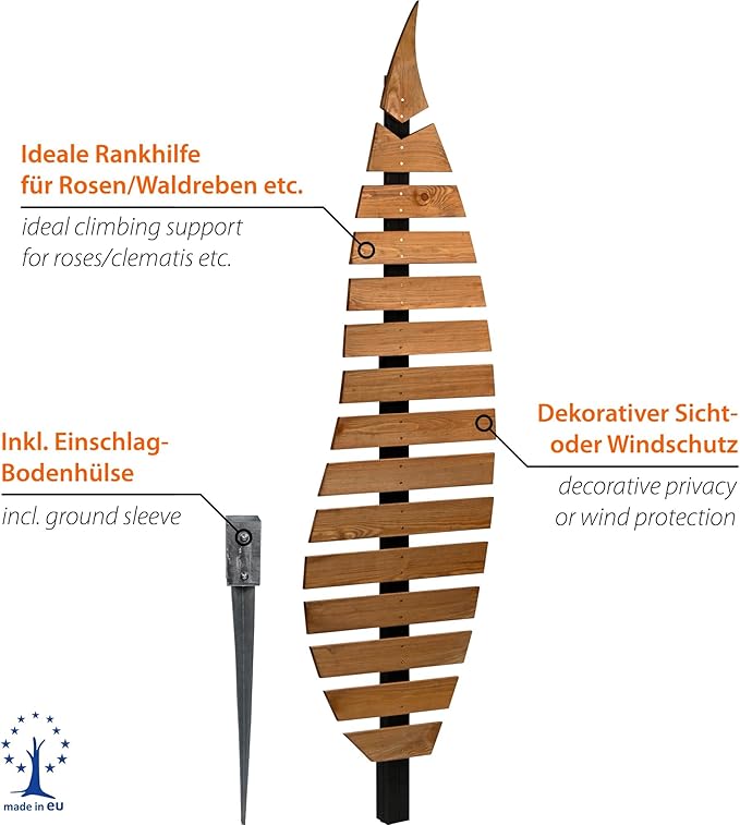 dobar® Green Label Abstractus Trellis in Leaf Shape Two-Tone Wooden - Standing Trellis with Stake for Garden - Plant Support for Climbing Plants