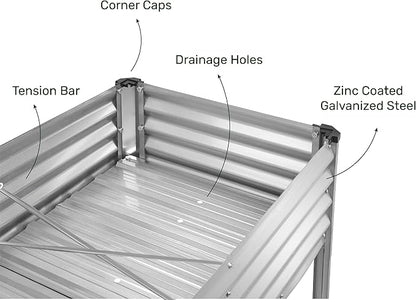 Galvanized Raised Garden Beds Outdoor with Legs // 48×24×31in Elevated Planter Box for Vegetables, Flowers (Silver) // Large Metal Garden Bed for Backyard Patio Gardening