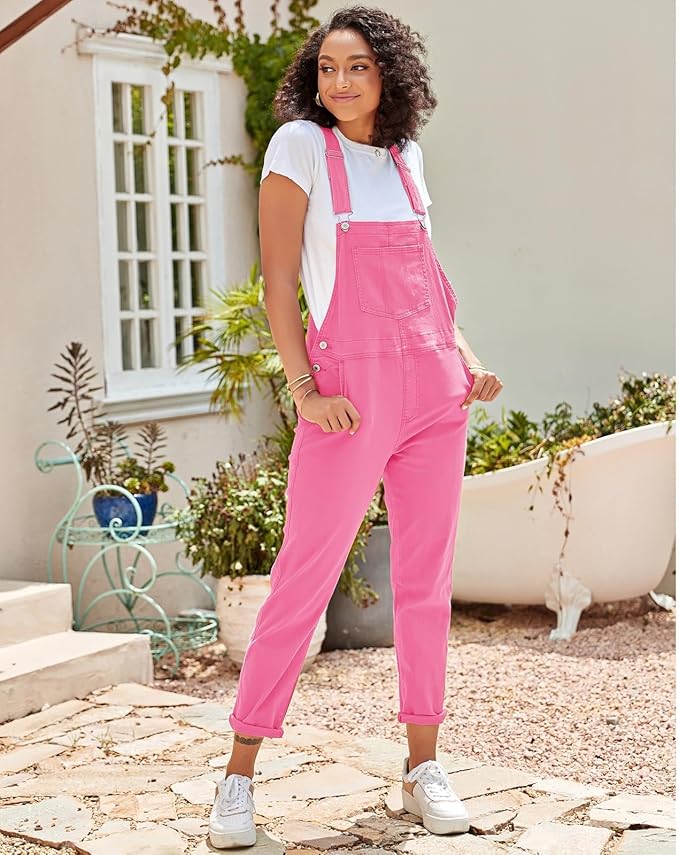 Vetinee Womens Classic Adjustable Straps Pockets Denim Bib Overalls Jeans Pants