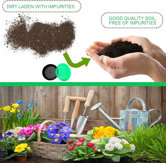 2 Pcs Round Garden Soil Sieve Pan Sand Sifter Set for Sieve Work of Small Gravel, Soil, Sand