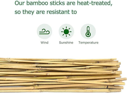 Bamboo Stakes 4ft Natural Plant Stakes for Tomatoes, Beans, Climbing Plants Support - 25 Pack Bamboo Sticks for Plants