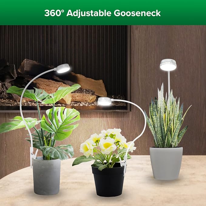 SANSI Grow Lights for Indoor Plants, Pot Clip LED Plant Light for Growing Full Spectrum, Plant Growing Lamp 4-Level Dimmable Auto On Off 3 6 12 Hrs Timer for Small Plants, White 5V 3-Pack ETL Listed