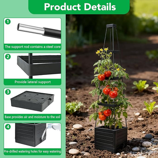 2 Pack Raised Garden Bed Planter Box with Trellis, 57" Self-Watering Tomato Planter with Trellis, Tomato Cage Plant Support for Climbing Plants Vegetable Vine Flowers Patio Outdoor Indoor