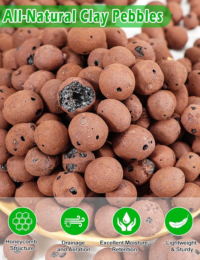 TOYPOPOR Leca Clay Pebbles for Plants, (6 Quarts) Leca Balls, Lightweight Clay Ball, Potting Mix, Grow Media Used for Drainage, Decoration, Aquaponics, Hydroponics and Other Gardening Essentials