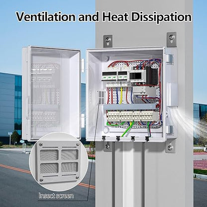 Electrical Junction Box, Ventilated Design, Cable Grommets, Indoor/Outdoor Use with Mounting Panel & Hinged Cover. Waterproof IP 65. (Grey Cover, 13"x13"x5.1")