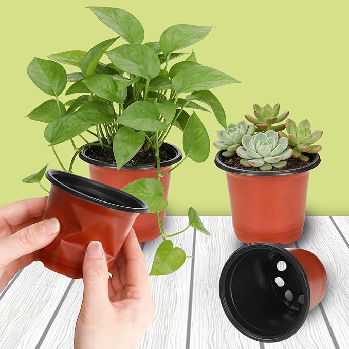 Augshy 110 Pcs 3.5 Inch Plastic Plant Pots, Nursery Pots for Succulents Seedlings, Small Plant Pots with Drainage Holes, Plastic Garden Pots for Home Gardening