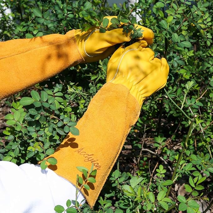 Acdyion Gardening Gloves for Women/Men Rose Pruning Thorn & Cut Proof Long Forearm Protection Gauntlet, Resistant Thick Cowhide Leather Work Garden Gloves