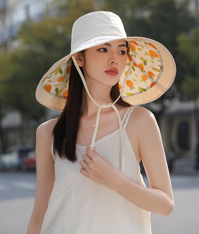 Wide Brim Women Sun Hat Summer Beach Bucket Fishing Hats Metal Wired Edge Packable UV Protection for Hiking Garden Travel