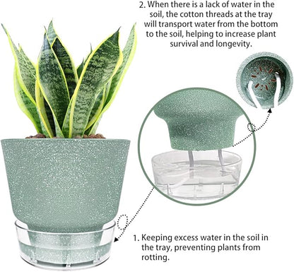 Plant Pots - 6" Orchid Pot, 5 Pack Orchid Pots with Holes - Self Watering Pots for Indoor Plants - Plant Pots with Drainage Hole and Tray Saucer (Frosted Gray)