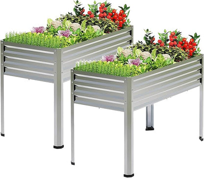 2PCS Galvanized Raised Garden Bed with Legs, 48 gallons, 48"x24"x32" Large Metal Elevated Planter Boxes with Drainage Holes,for Vegetables, Flowers, Backyard, Patio, Balcony
