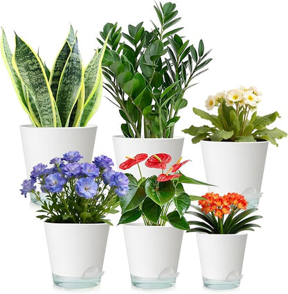 GARDIFE 2026 Upgraded Self Watering Plant Pots with Drainage Hole, 7/6.5/6/5.5/5/4 Inch Flower Planting Containers for House Plants, African Violet, Flowers, Cactus (White, 7+6.5+6+5.5+5+4 inch)