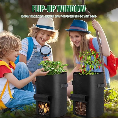 10 Gallon Potato Grow Bags,6 Pack Garden Planting Bag with Durable Handle and Harvest Window,Thick Nonwoven Fabric Planter Pot for Potato Tomatoes Carrots Vegetables and Fruits, Black