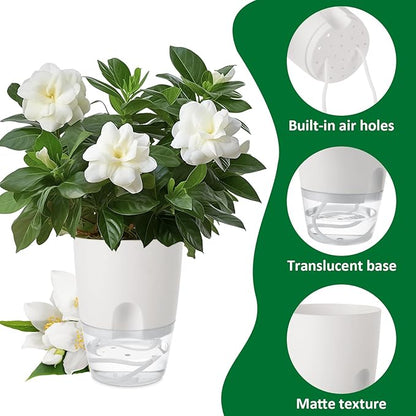 15 PCS 4 Inch Self Watering Pots for Indoor Plants Small Self Watering Planter with Self Watering Wick White Clear Plastic African Violet Pots Self Watering Plant Pot for Indoor House Plants