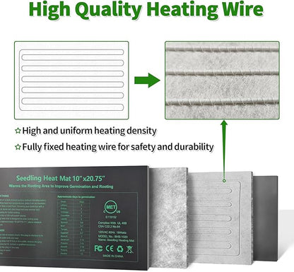 Seedling Heat Mat, 10"x 20.75" Plant Heating Pad for Home Gardening Seed Starting, MET Certified Waterproof Durable Germination Station Heat Mat