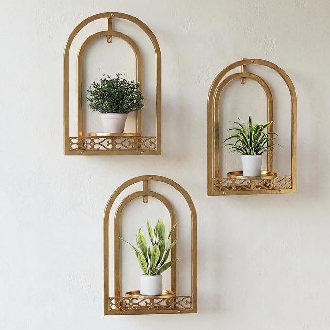 Wall Hanging Planters, Modern Iron Frame for Indoor/Outdoor Plants, Stylish Decor for Living Room, Garden, Patio 3 Pack Gold