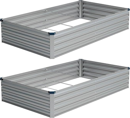 Vengarus 8x4x1FT (2 Pack) Galvanized Raised Garden Bed Kit, Outdoor Metal Planter Box for Vegetables, Rectangular Steel Container, Easy Assembly (Silver)