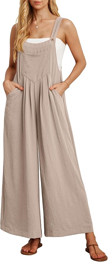 IWOLLENCE Women's Summer Jumpsuits Boho Wide Leg Overalls Casual Loose Rompers with Pockets 2025