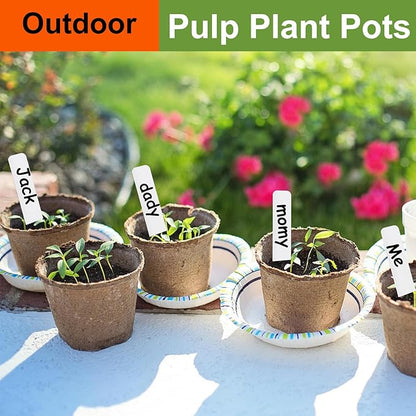 130 Pack Peat Pots, 3 Inch Plant Starter Round Nursery Pot with Drainage Holes, Seedling Nursery Box, Seed Starting Tray, Bulk Garden Germination Paper Pulp Container with 130 Plant Labels