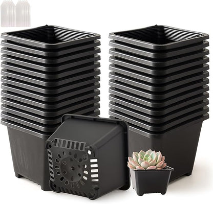 50 Packs Square Nursery Pots for Plants 4 Inch Succulent Plant Pots Set Plastic Seedling Starting Pots with Drainage Holes Nursery Pots Variety Pack Flower pots Planter Seed Starter, Black