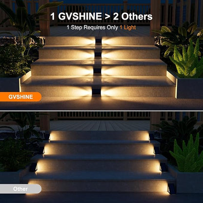 16 Pack Warm White Solar Powered Stair Lights for Outside Waterproof Deck Step Safety LED Ourdoor Decorative Lamps for Railing, House, Pathway, Backyard, Patio, Garden, 2 Easy Installation in 1 Min