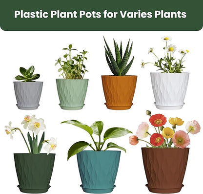 7/6.5/6/5.5/5/4.5/4 inch Plastic Plant Pots, 7 Pack Flower Planter for Indoor Outdoor Plant, Planters with Drainage Holes and Trays (Colorful)