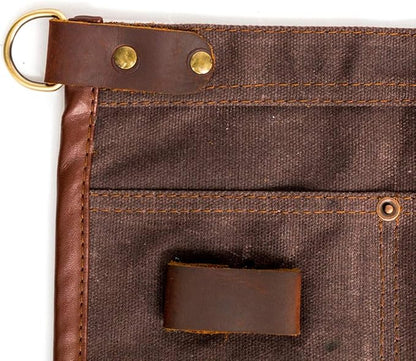 Luchuan Waterproof Waxed Canvas Tool Apron With the Adjustable Genuine Leather Belt (brown)